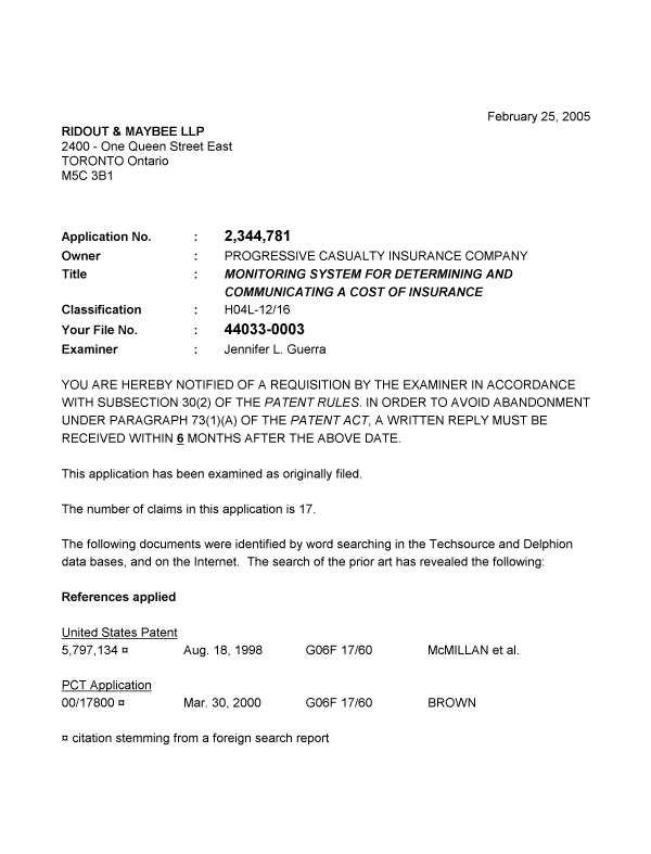 Canadian Patent Document 2344781. Prosecution-Amendment 20041225. Image 1 of 5