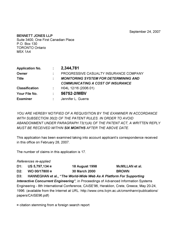 Canadian Patent Document 2344781. Prosecution-Amendment 20061224. Image 1 of 12