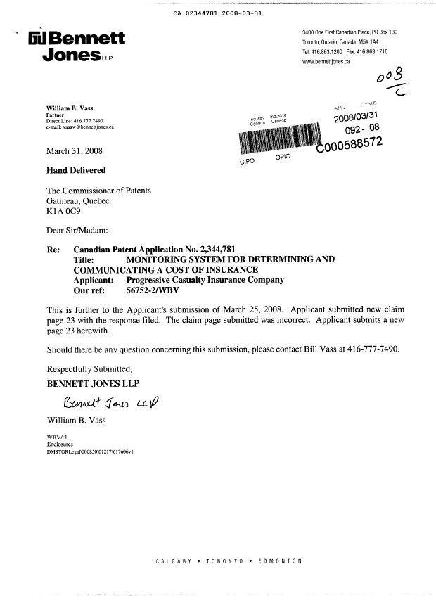 Canadian Patent Document 2344781. Prosecution-Amendment 20080331. Image 1 of 2