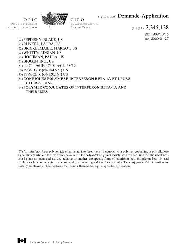 Document de brevet canadien 2345138. Page couverture 20010619. Image 1 de 1