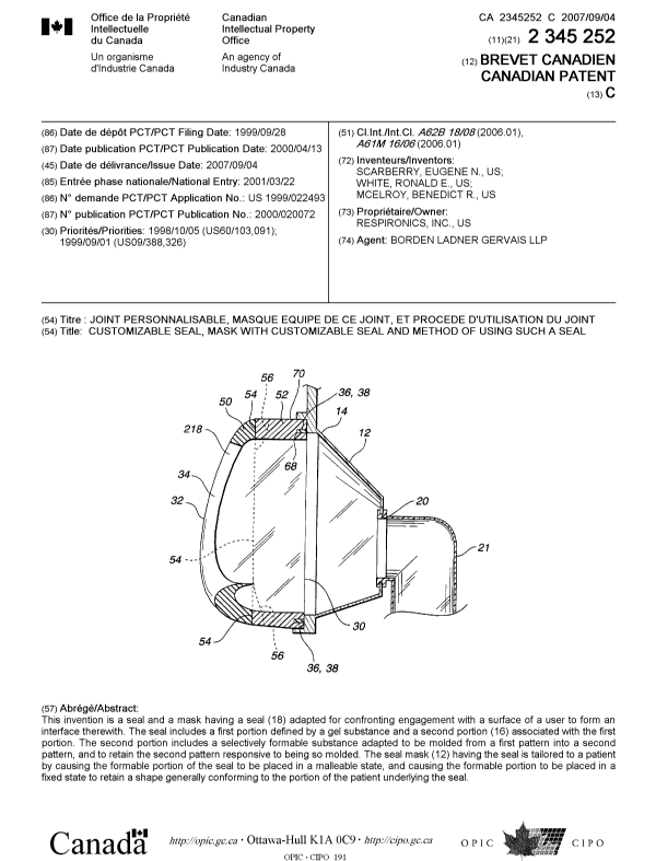Canadian Patent Document 2345252. Cover Page 20070809. Image 1 of 1