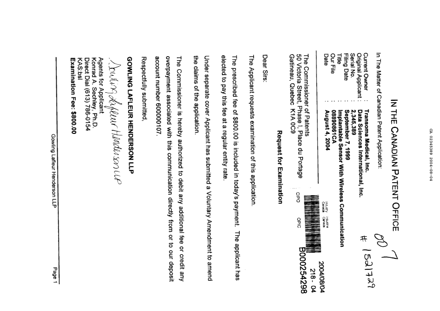 Canadian Patent Document 2345389. Prosecution-Amendment 20040804. Image 1 of 1