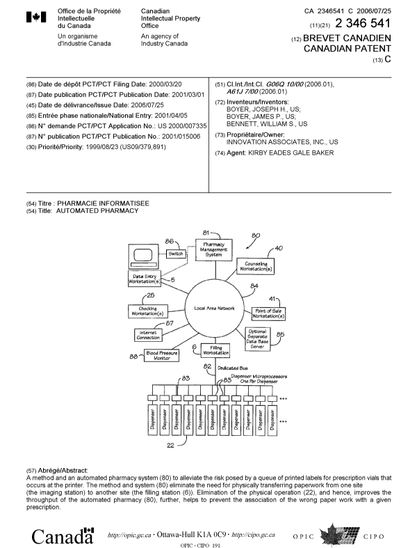 Document de brevet canadien 2346541. Page couverture 20060704. Image 1 de 1