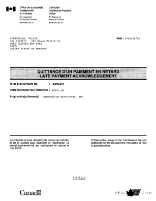 Canadian Patent Document 2346541. Returned mail 20140916. Image 1 of 2