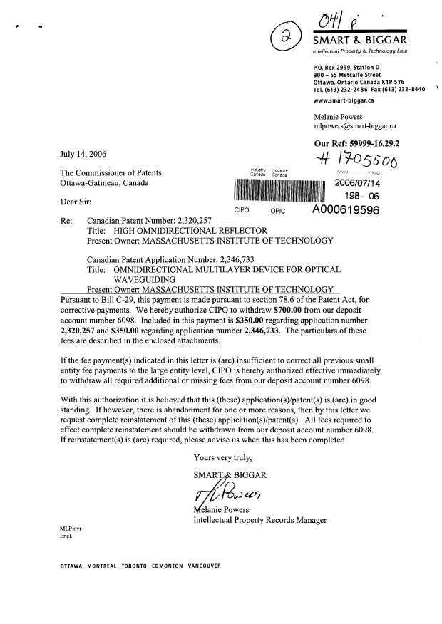 Document de brevet canadien 2346733. Poursuite-Amendment 20060714. Image 1 de 3