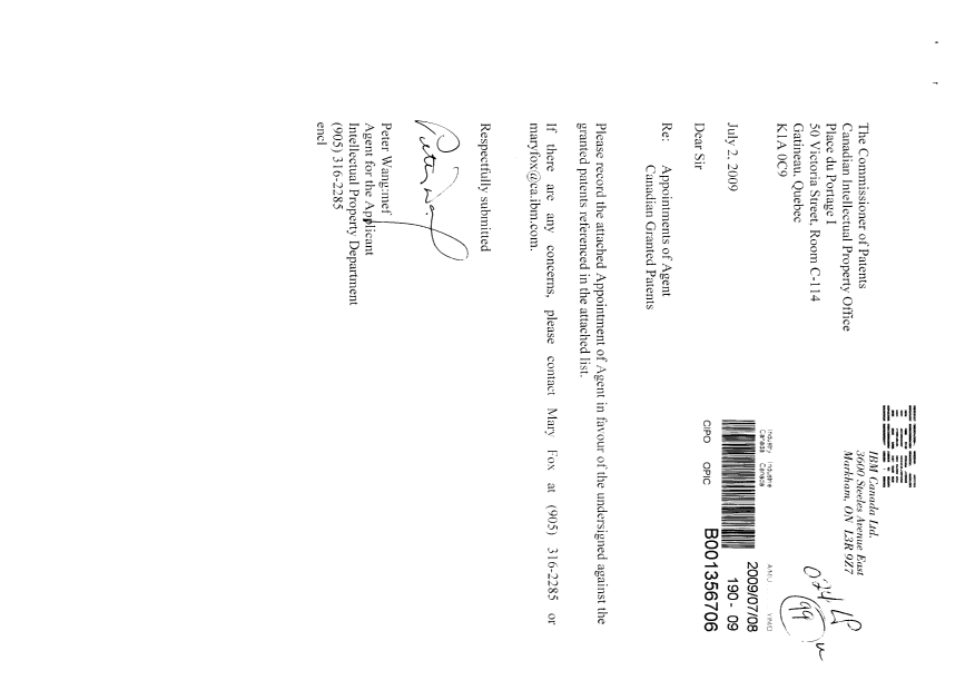 Canadian Patent Document 2346991. Correspondence 20090708. Image 1 of 10