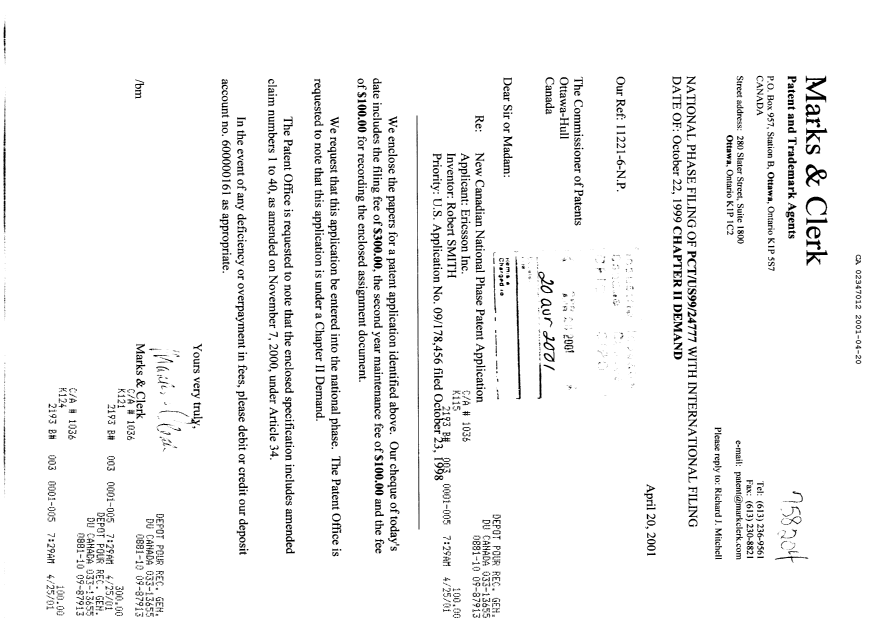 Canadian Patent Document 2347012. Assignment 20010420. Image 1 of 9
