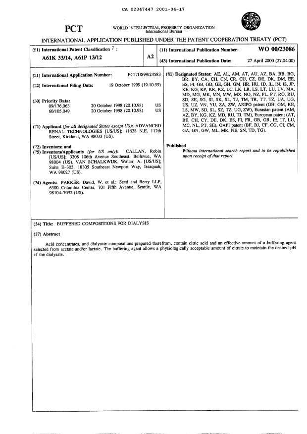Document de brevet canadien 2347447. Abrégé 20010417. Image 1 de 1