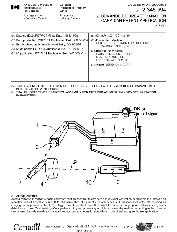 Canadian Patent Document 2348594. Cover Page 20010725. Image 1 of 1