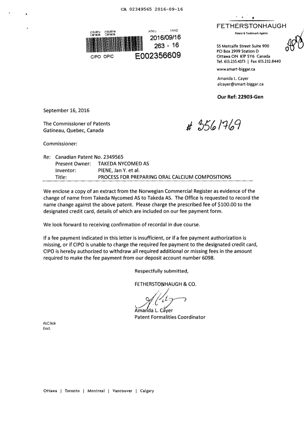 Canadian Patent Document 2349565. Assignment 20151216. Image 1 of 4