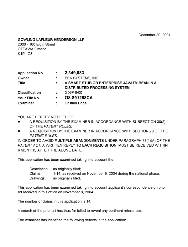 Canadian Patent Document 2349883. Prosecution-Amendment 20031220. Image 1 of 3