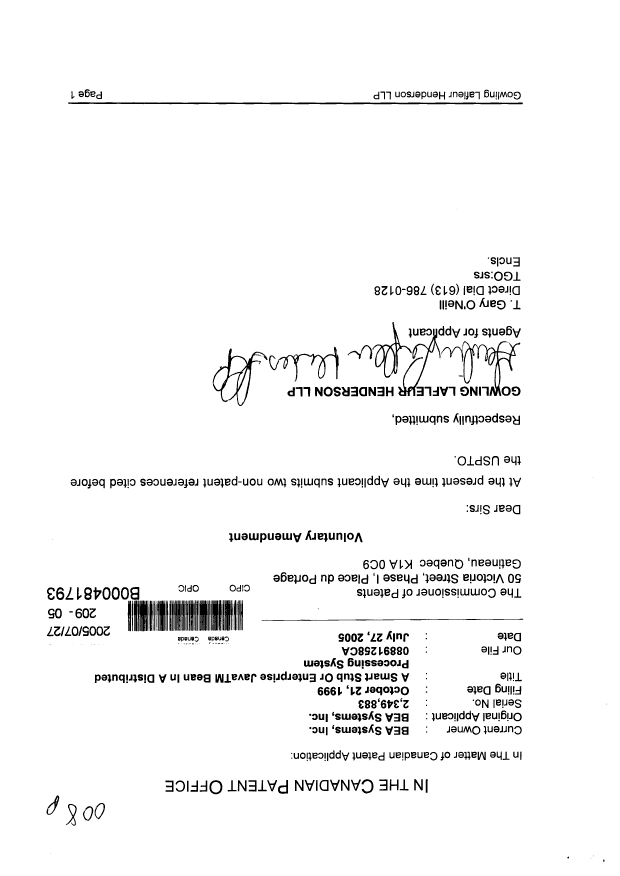 Canadian Patent Document 2349883. Prosecution-Amendment 20041227. Image 1 of 1