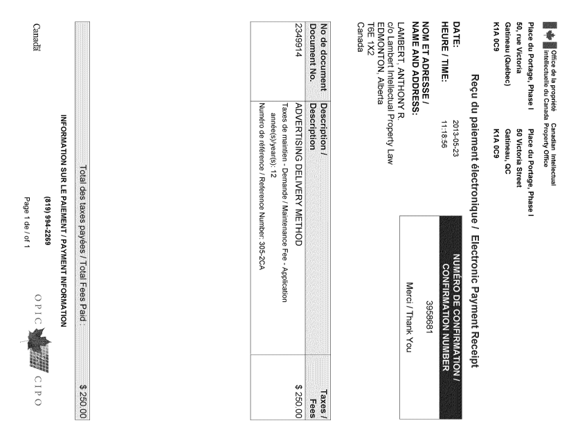 Document de brevet canadien 2349914. Taxes 20130523. Image 1 de 1