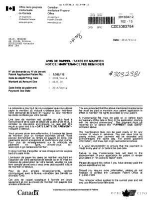 Document de brevet canadien 2350112. Taxes 20121212. Image 1 de 1