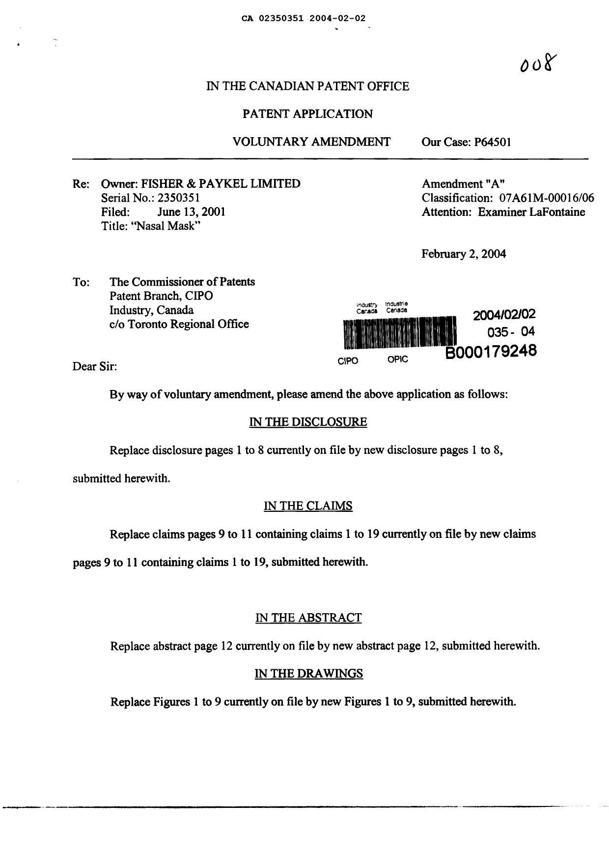 Canadian Patent Document 2350351. Prosecution-Amendment 20040202. Image 1 of 22