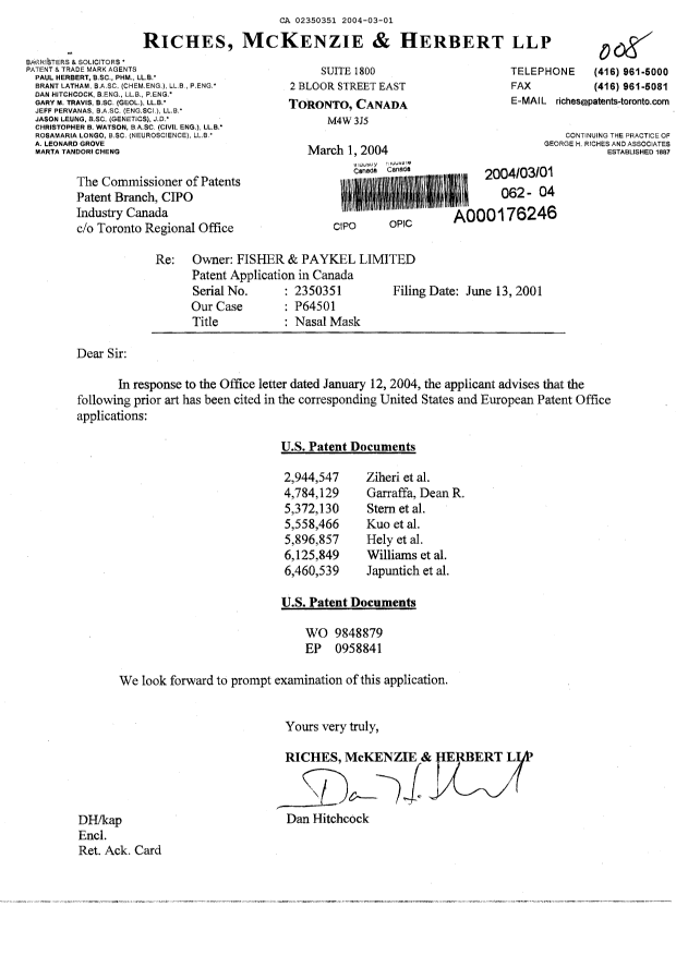 Document de brevet canadien 2350351. Poursuite-Amendment 20040301. Image 1 de 1