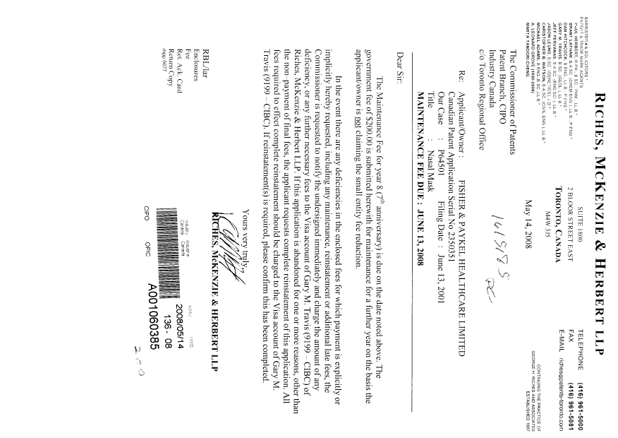 Canadian Patent Document 2350351. Fees 20080514. Image 1 of 1