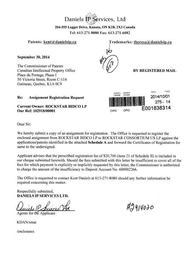 Document de brevet canadien 2350711. Cession 20141001. Image 1 de 103
