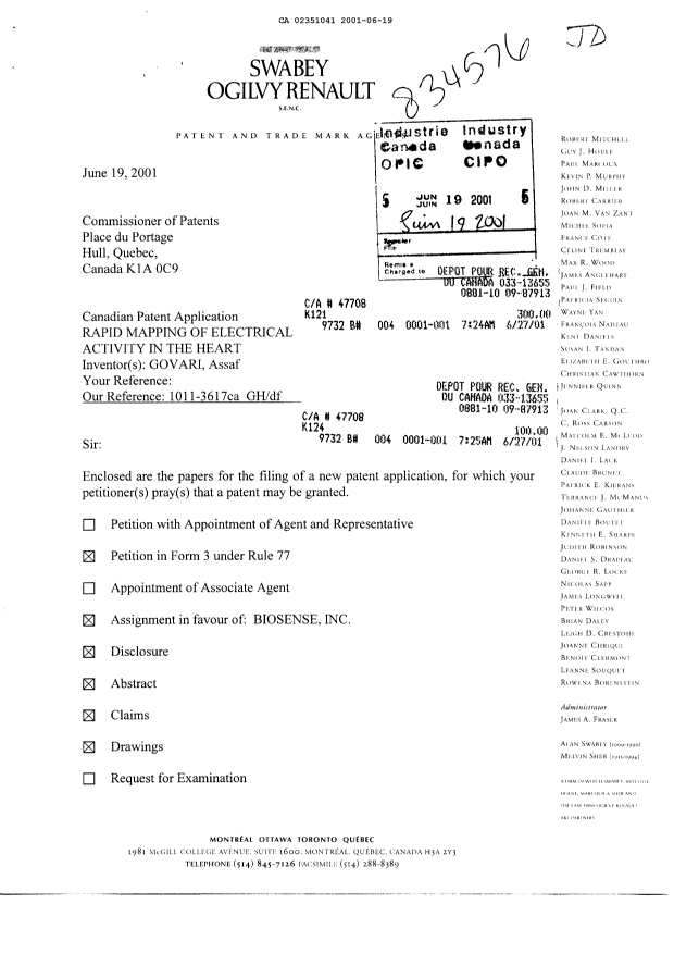Document de brevet canadien 2351041. Cession 20010619. Image 1 de 9