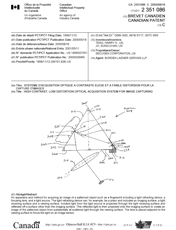 Document de brevet canadien 2351086. Page couverture 20050804. Image 1 de 1