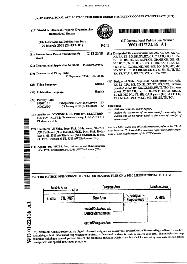 Document de brevet canadien 2351502. Abrégé 20010522. Image 1 de 1