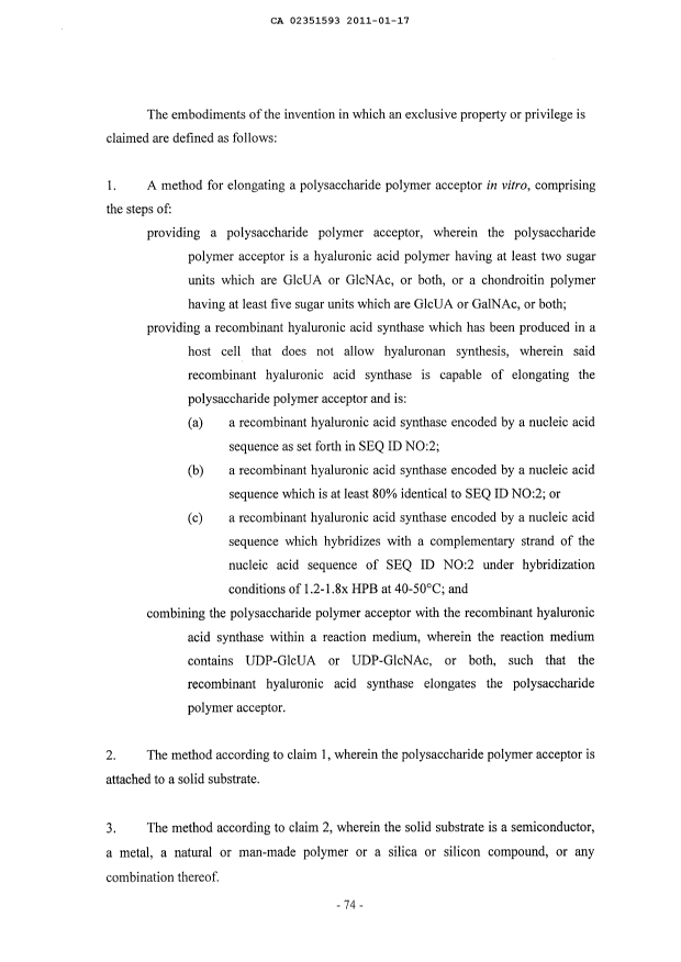 Document de brevet canadien 2351593. Revendications 20110117. Image 1 de 2