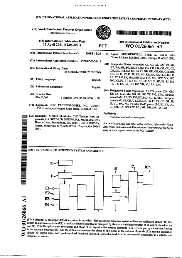 Canadian Patent Document 2351806. Abstract 20010518. Image 1 of 1