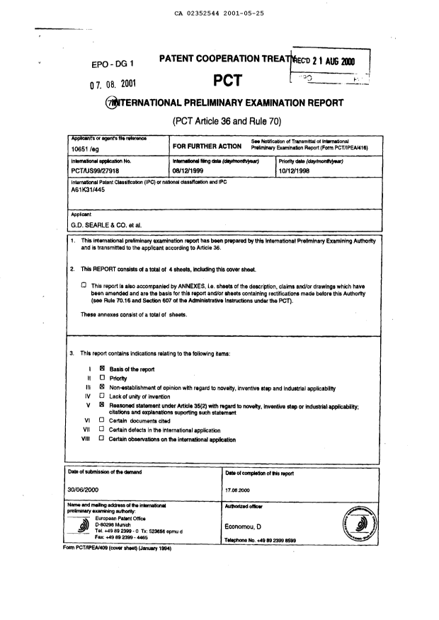 Document de brevet canadien 2352544. PCT 20010525. Image 1 de 4