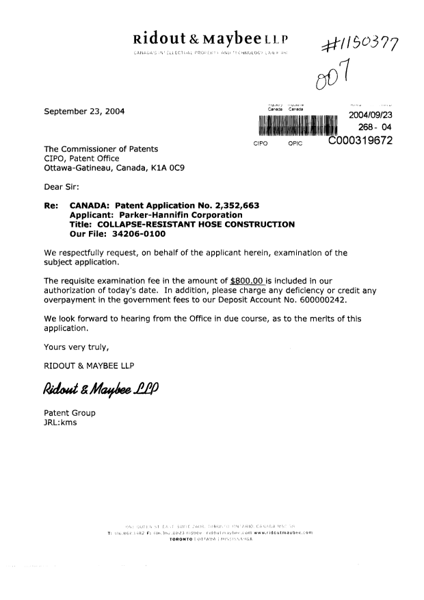 Canadian Patent Document 2352663. Prosecution-Amendment 20040923. Image 1 of 1