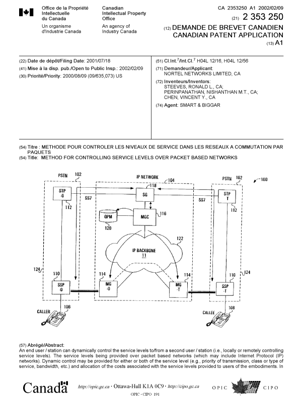 Canadian Patent Document 2353250. Cover Page 20011201. Image 1 of 2