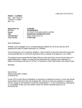 Document de brevet canadien 2354058. Correspondance 20150501. Image 1 de 1
