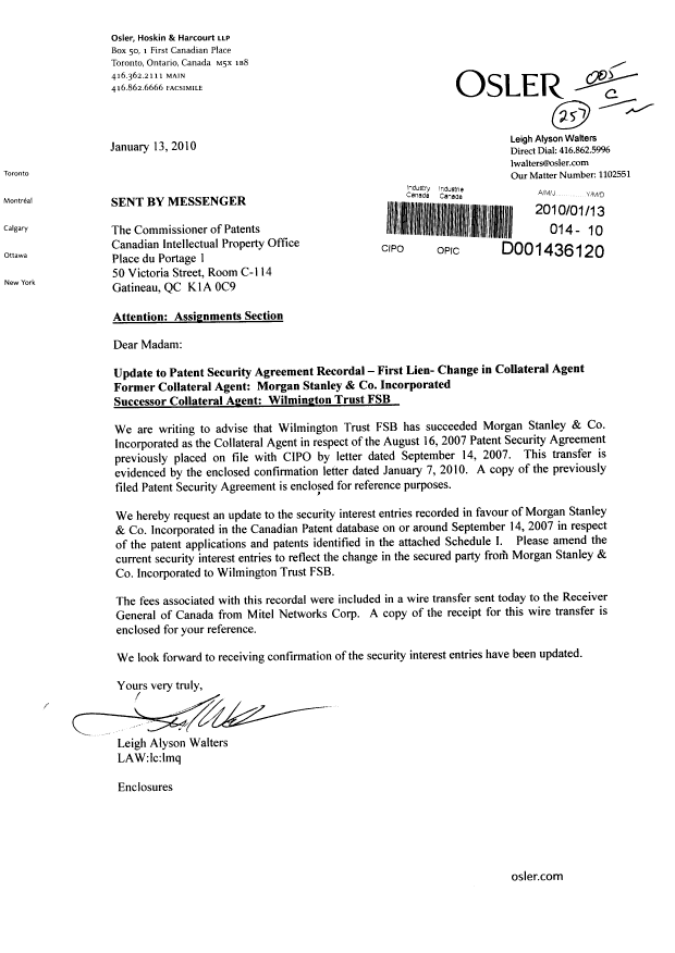 Document de brevet canadien 2354203. Cession 20100113. Image 1 de 51