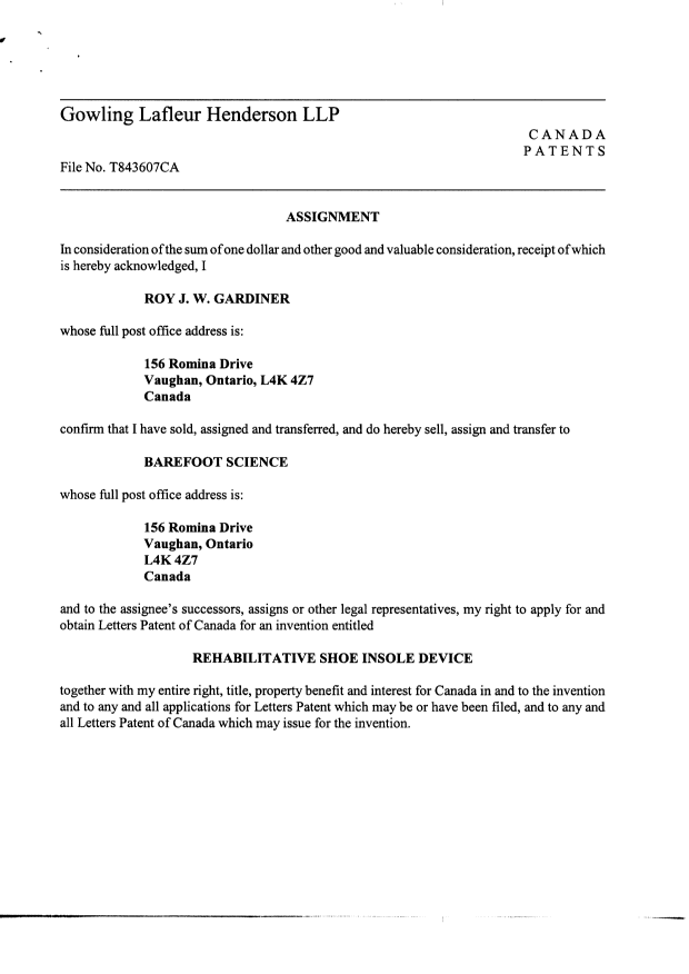Document de brevet canadien 2354552. Cession 20011231. Image 2 de 5