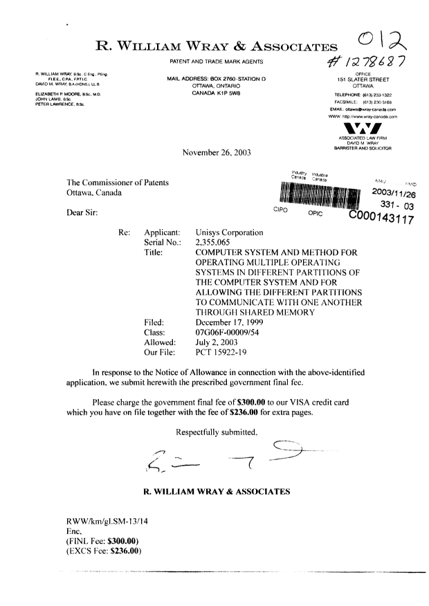 Canadian Patent Document 2355065. Correspondence 20021226. Image 1 of 1