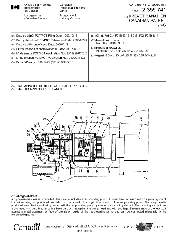 Document de brevet canadien 2355741. Page couverture 20060106. Image 1 de 1