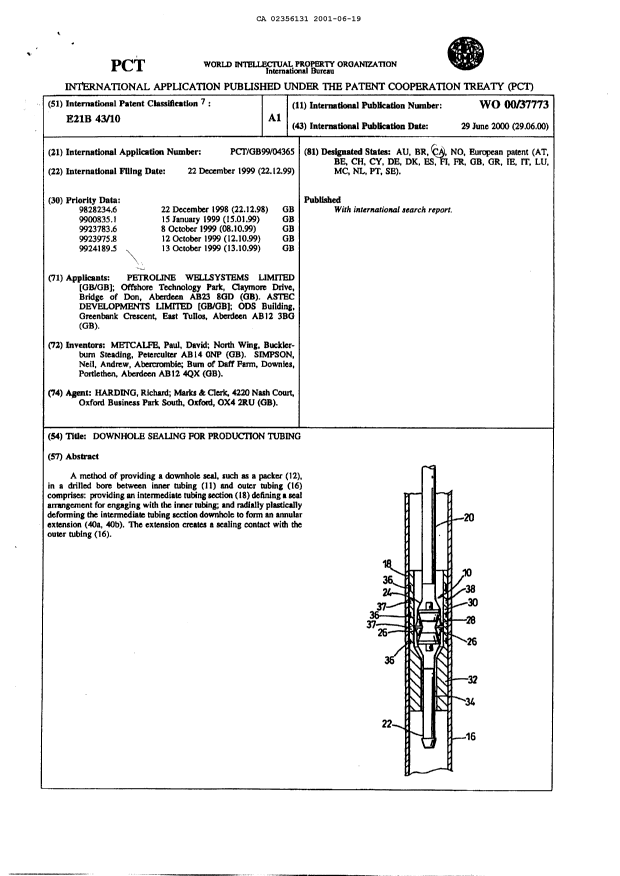Canadian Patent Document 2356131. Abstract 20001219. Image 1 of 1