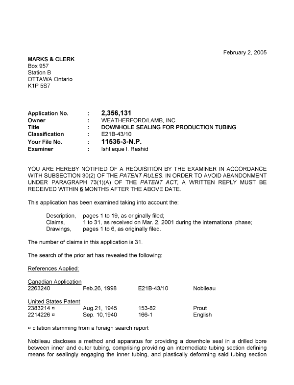 Canadian Patent Document 2356131. Prosecution-Amendment 20041202. Image 1 of 3