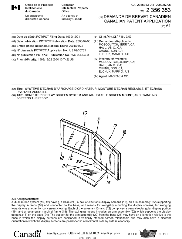 Canadian Patent Document 2356353. Cover Page 20011019. Image 1 of 1