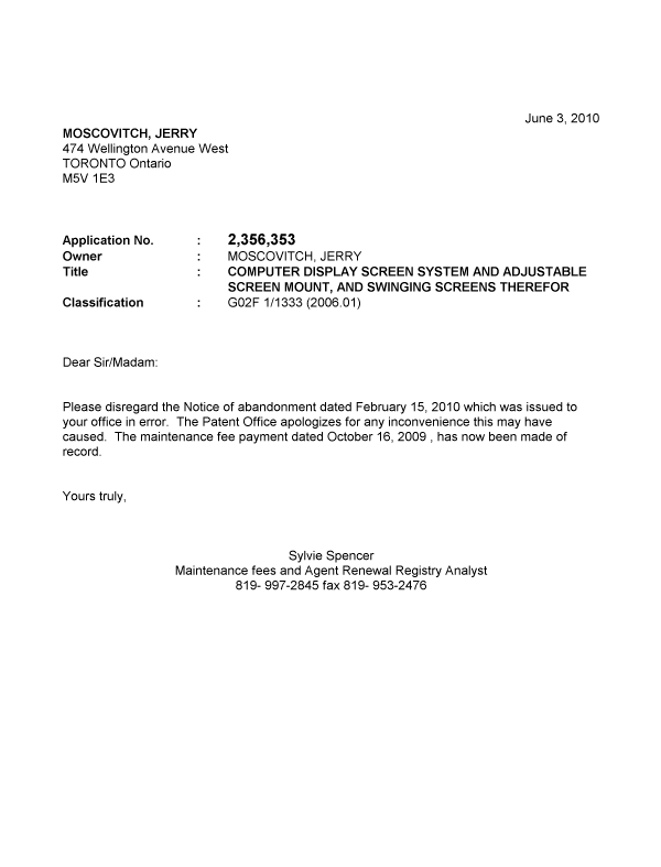 Canadian Patent Document 2356353. Correspondence 20100603. Image 1 of 1