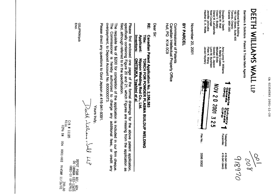 Canadian Patent Document 2356583. Prosecution-Amendment 20011120. Image 1 of 2