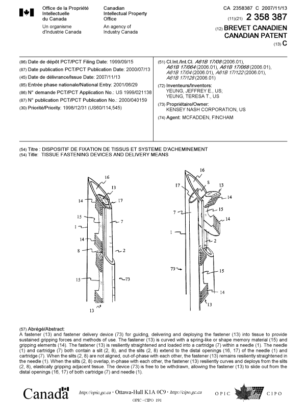 Canadian Patent Document 2358387. Cover Page 20071017. Image 1 of 1