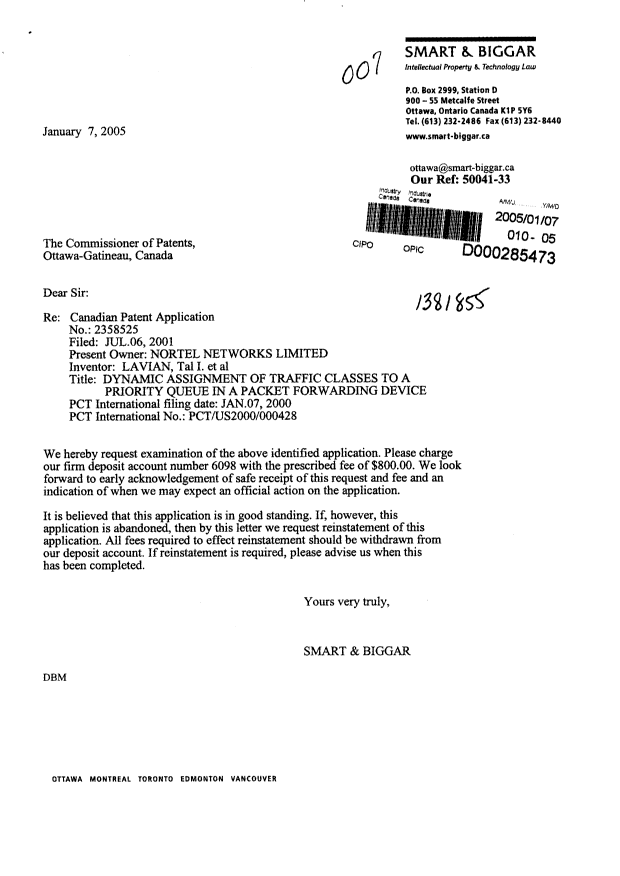 Canadian Patent Document 2358525. Prosecution-Amendment 20041207. Image 1 of 1