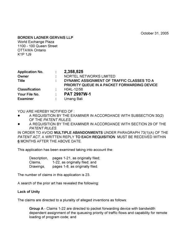 Canadian Patent Document 2358525. Prosecution-Amendment 20041231. Image 1 of 4