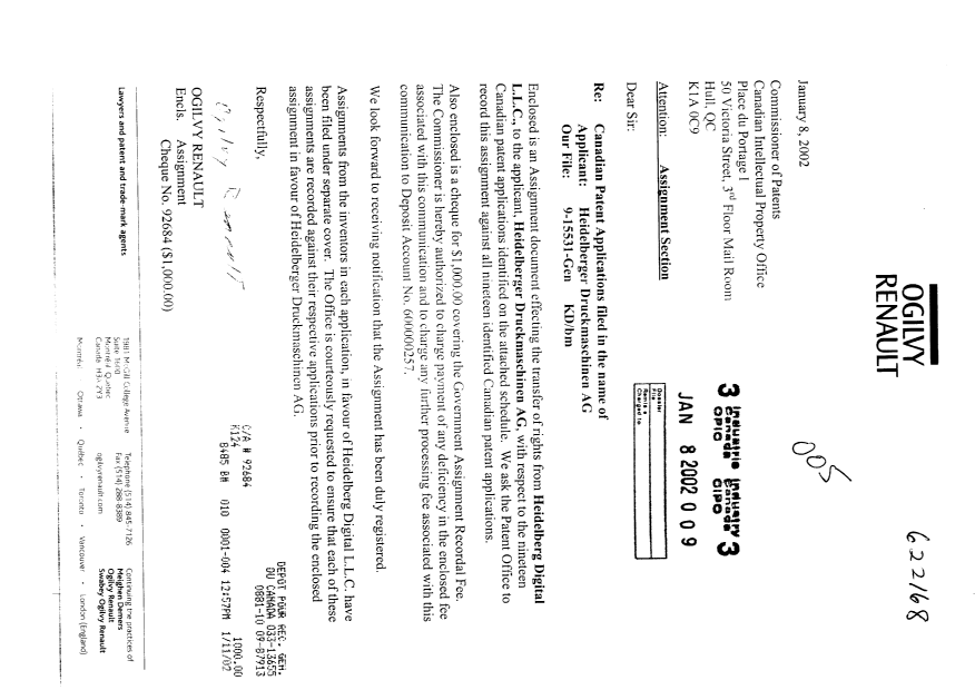 Canadian Patent Document 2358611. Assignment 20020108. Image 1 of 4