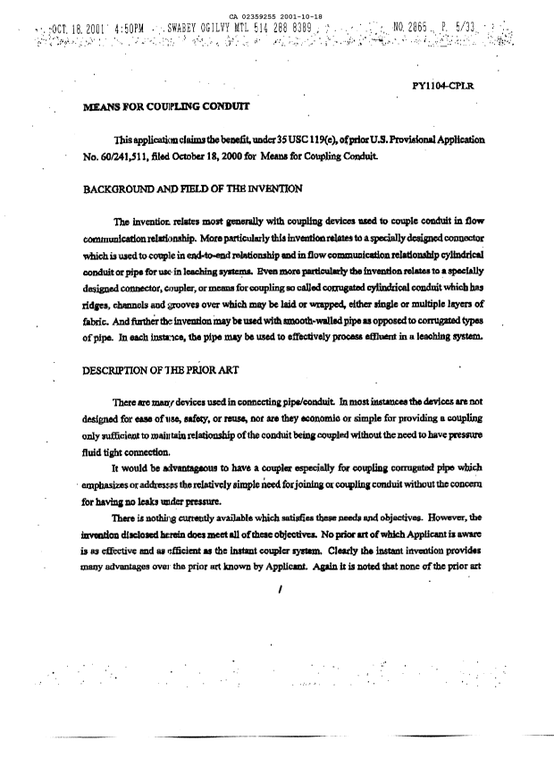 Document de brevet canadien 2359255. Description 20011018. Image 1 de 9