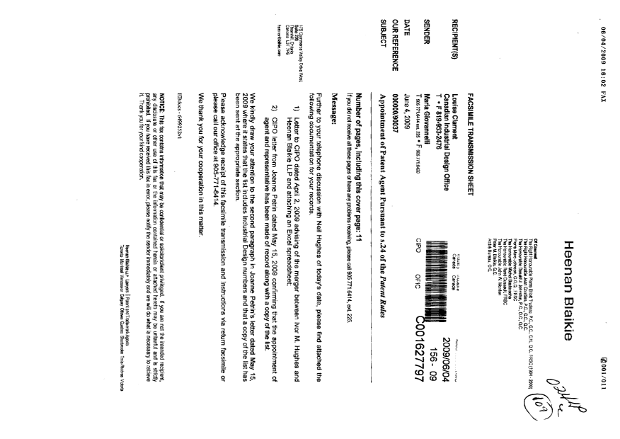 Canadian Patent Document 2359549. Correspondence 20090604. Image 1 of 11