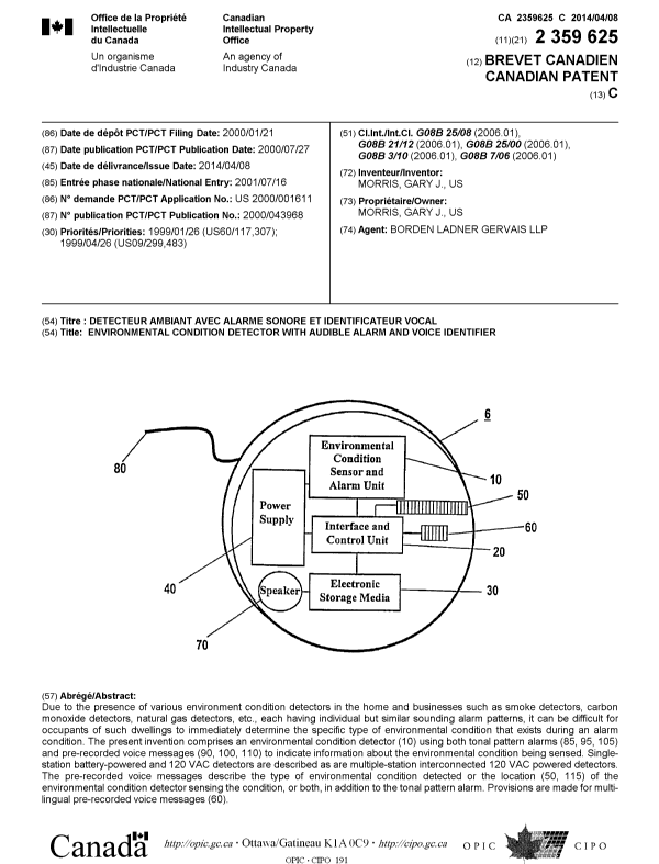 Document de brevet canadien 2359625. Page couverture 20140306. Image 1 de 1