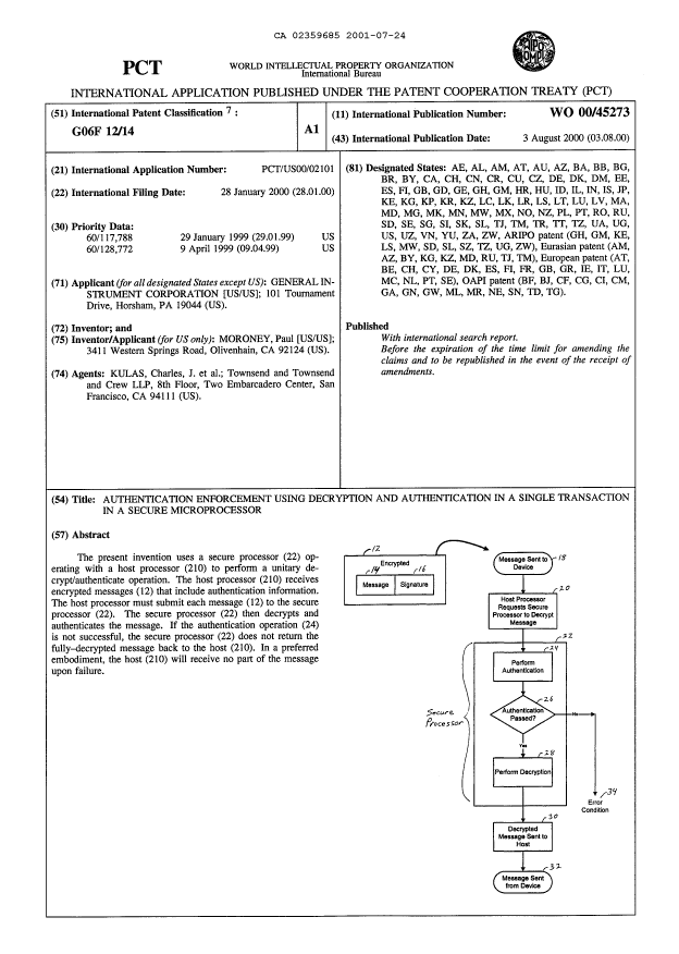 Document de brevet canadien 2359685. Abrégé 20010724. Image 1 de 1