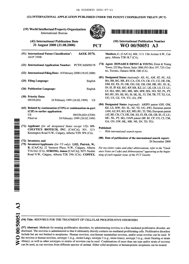 Document de brevet canadien 2360833. Abrégé 20010711. Image 1 de 1
