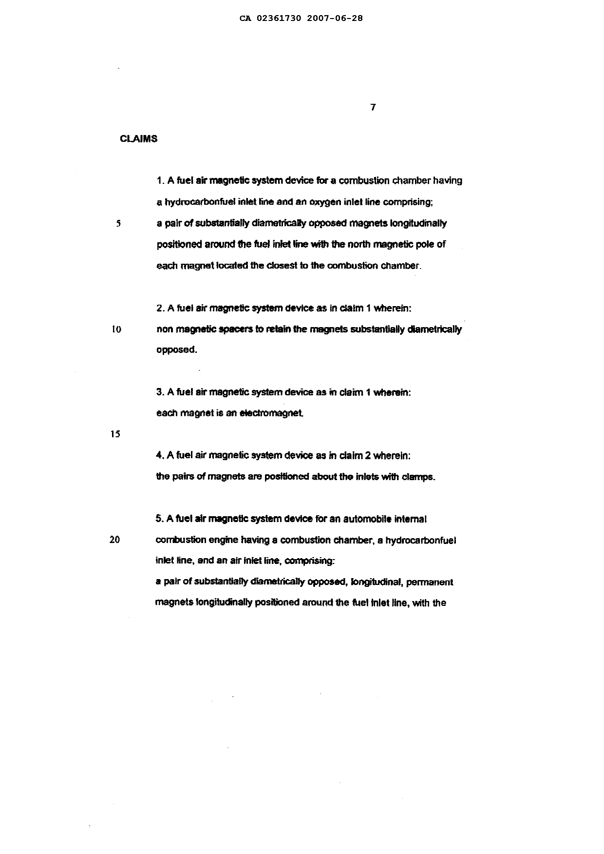 Document de brevet canadien 2361730. Revendications 20061228. Image 1 de 2